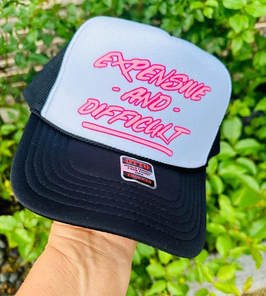 Expensive and Difficult Black & White Unisex Trucker Hat