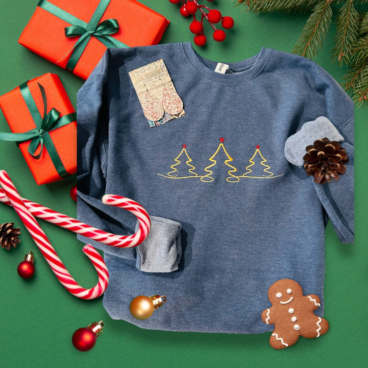 Three Christmas Trees Embroidery sweatshirt