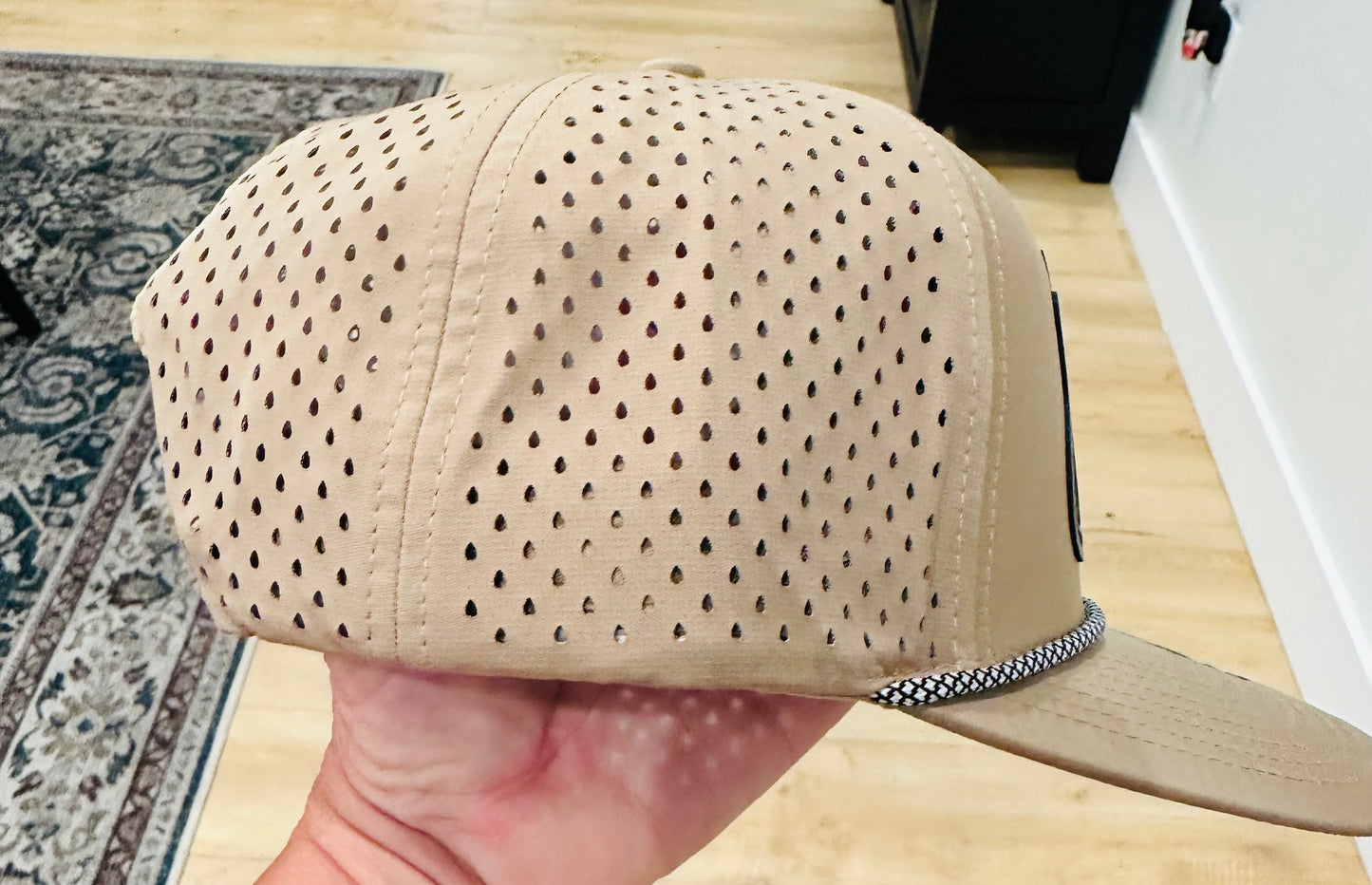 All Juice No Seeds Leather Hat Patch on Khaki Rope Performance Hat