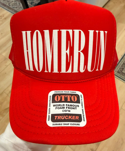 HOMERUN WHITS puff ON RED Trucker Hat