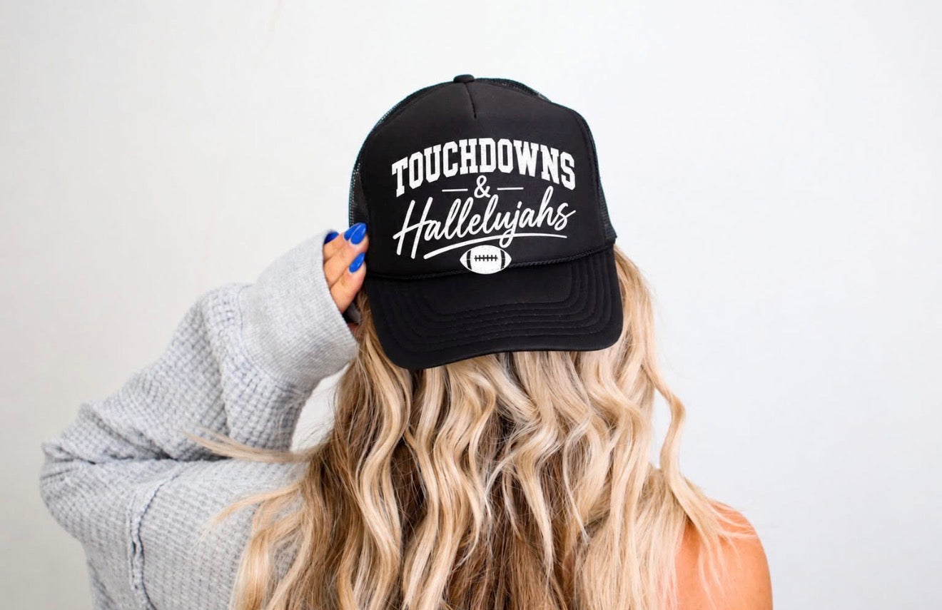 TOUCHDOWNS AND HALLELUJAH - Black Unisex Foam Trucker Hat
