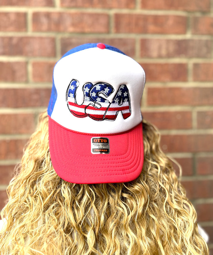 USA Embroidered Red/White/Blue Trucker Hat