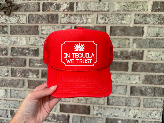 In Tequila We Trust Red Trucker Hat