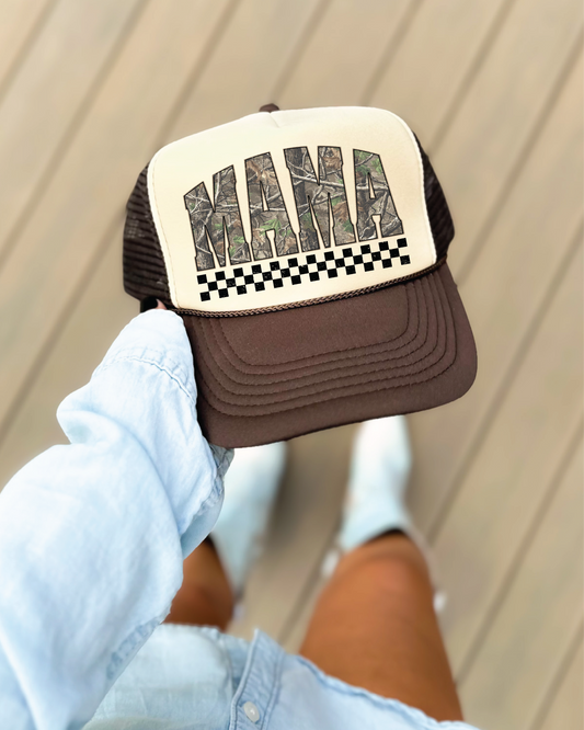 Mama Camo Checkered- Brown and Tan Unisex Foam Trucker Hat