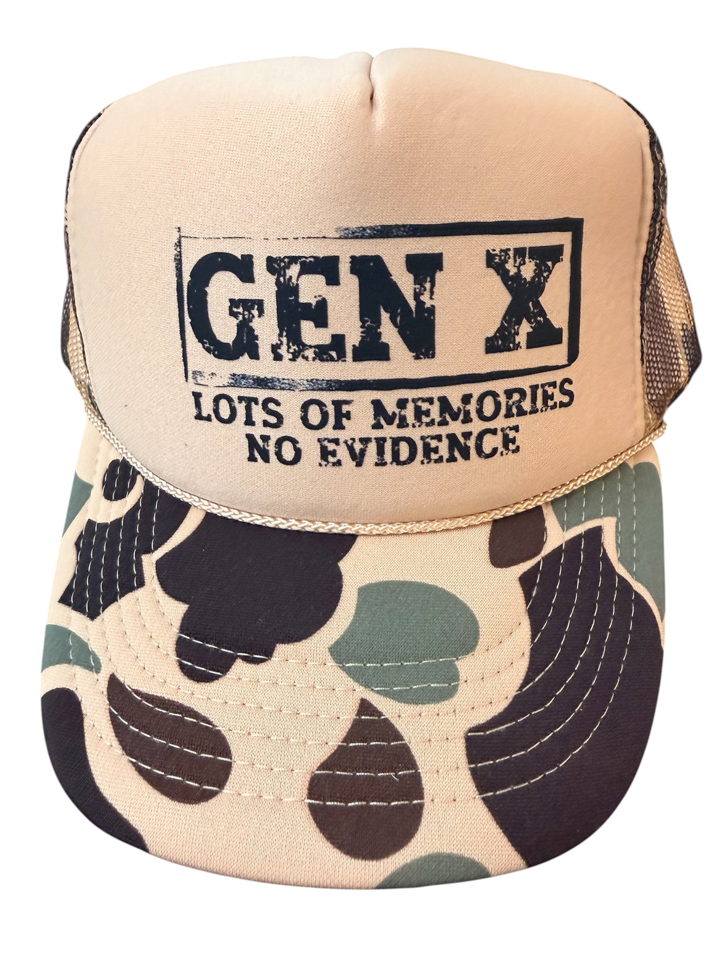 Gen X Lots of Memories Camo and Olive Unisex Foam Trucker Hat
