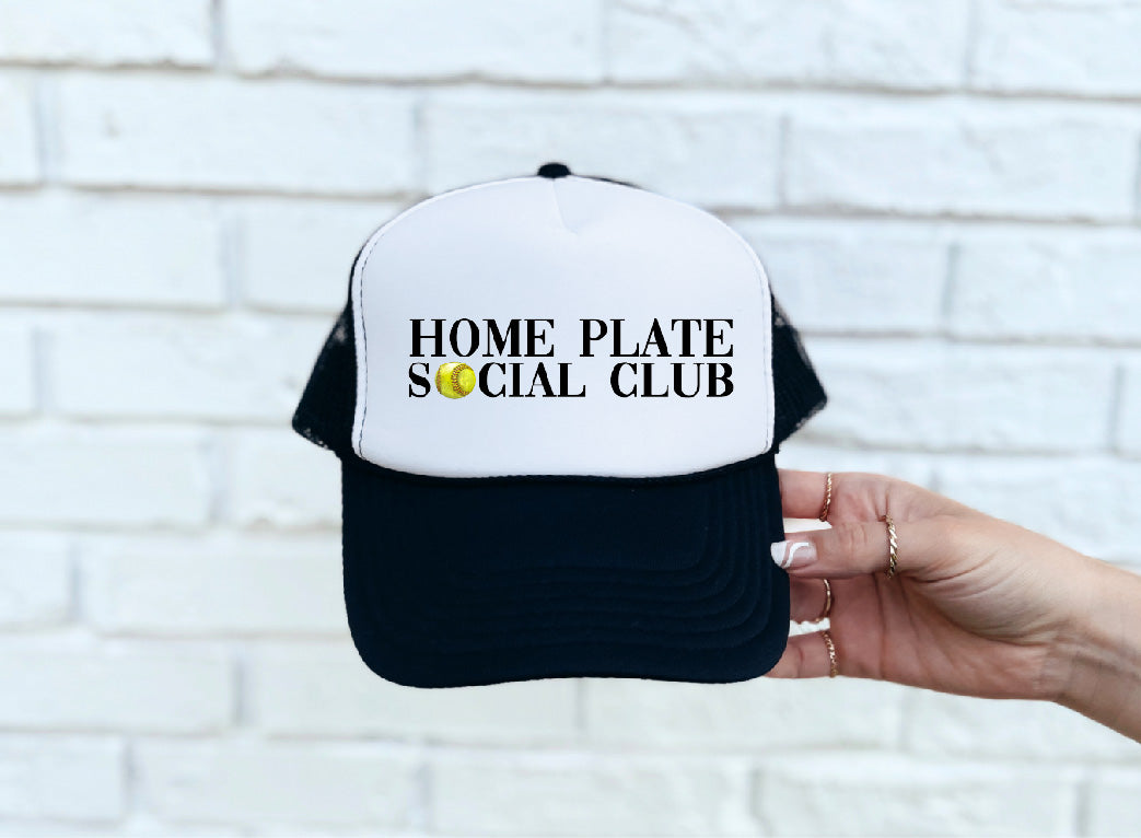 Home Plate Social Club (Softball) Black & White Trucker Hat