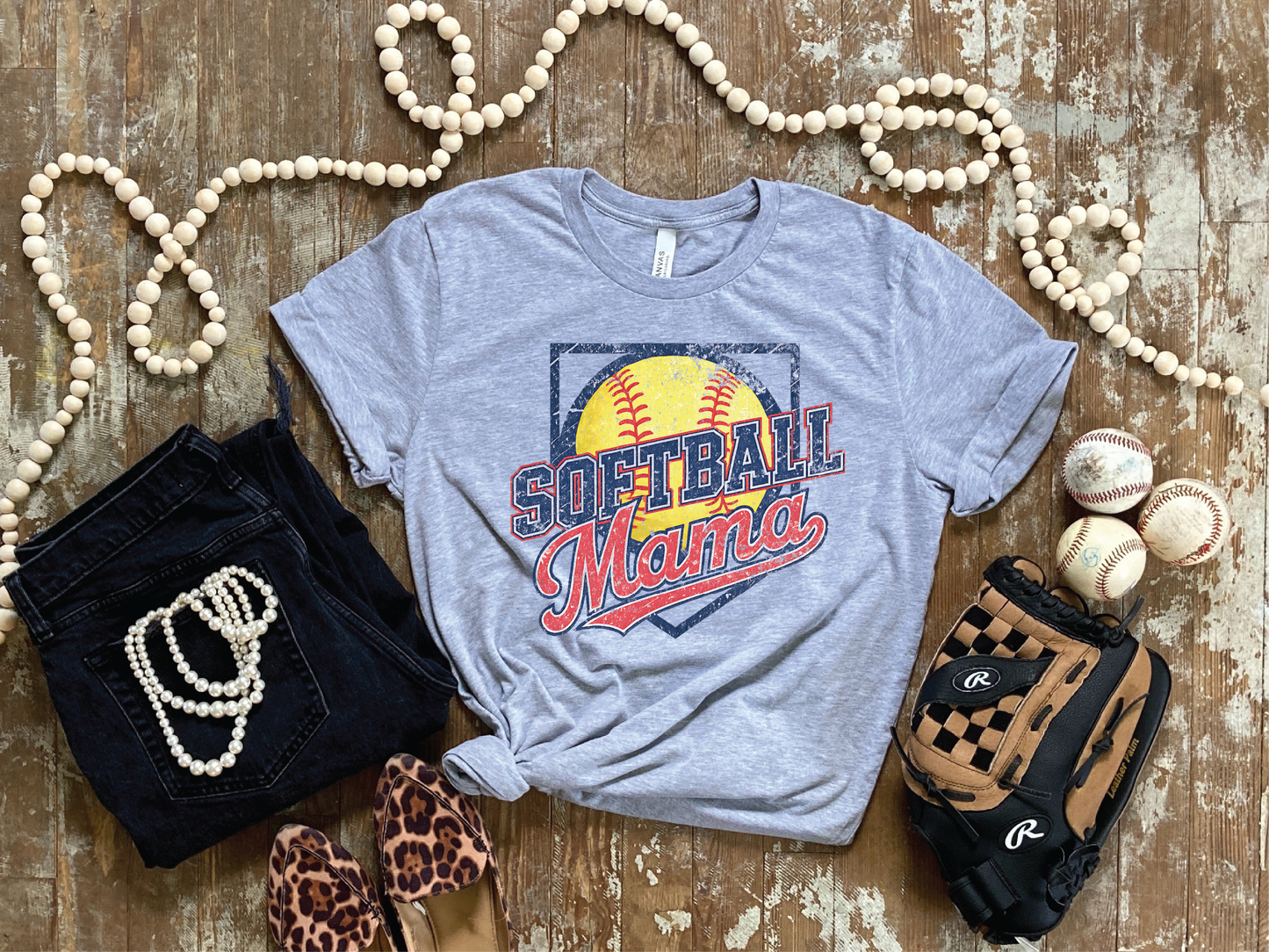 Vintage Softball Mom- Athletic Grey Unisex Tee