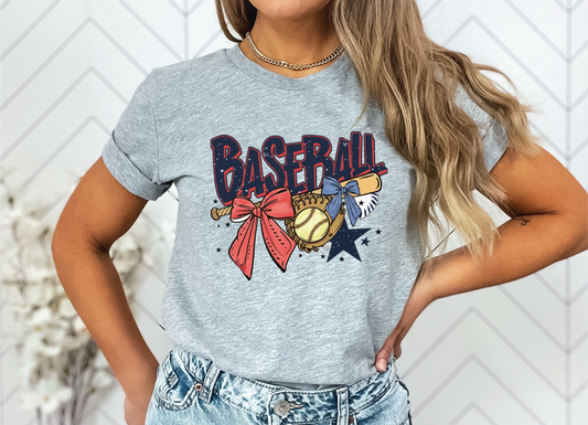 Baseball Bows Bat- Athletic Grey Unisex Tee