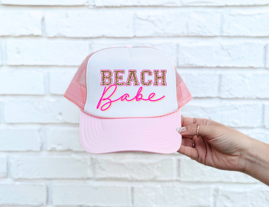 LEOPARD Beach Babe Light Pink & White Trucker Hat