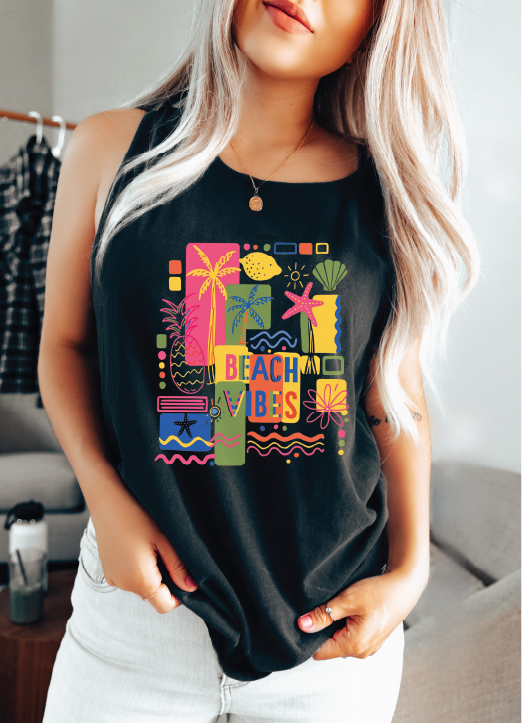 Beach Vibes- Black Comfort Color Unisex Tank Top