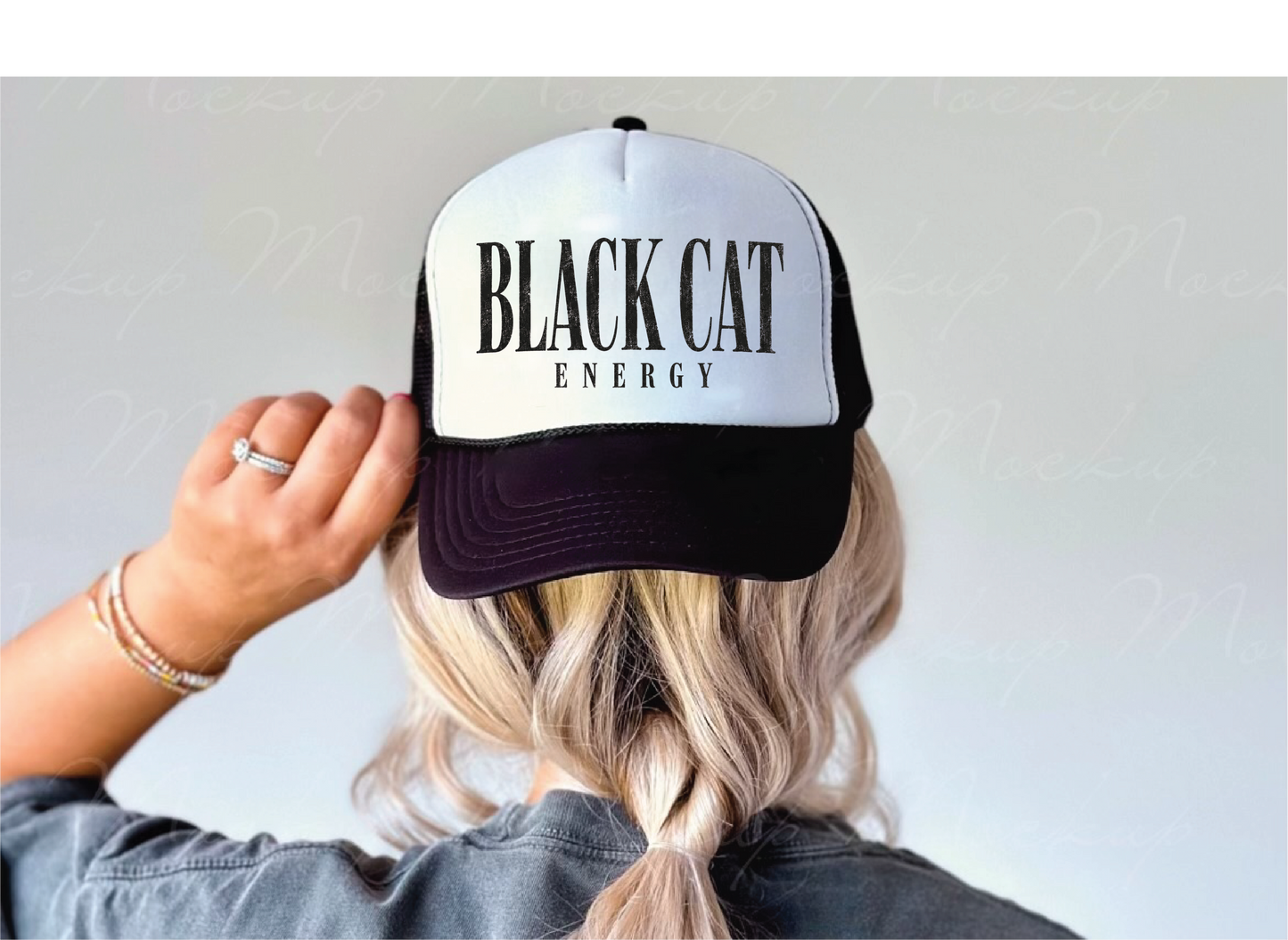 Black Cat Energy - Black and White Unisex Foam Trucker Hat