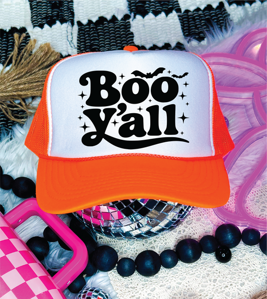 Boo Yall -Neon Orange and White Unisex Foam Trucker Hat