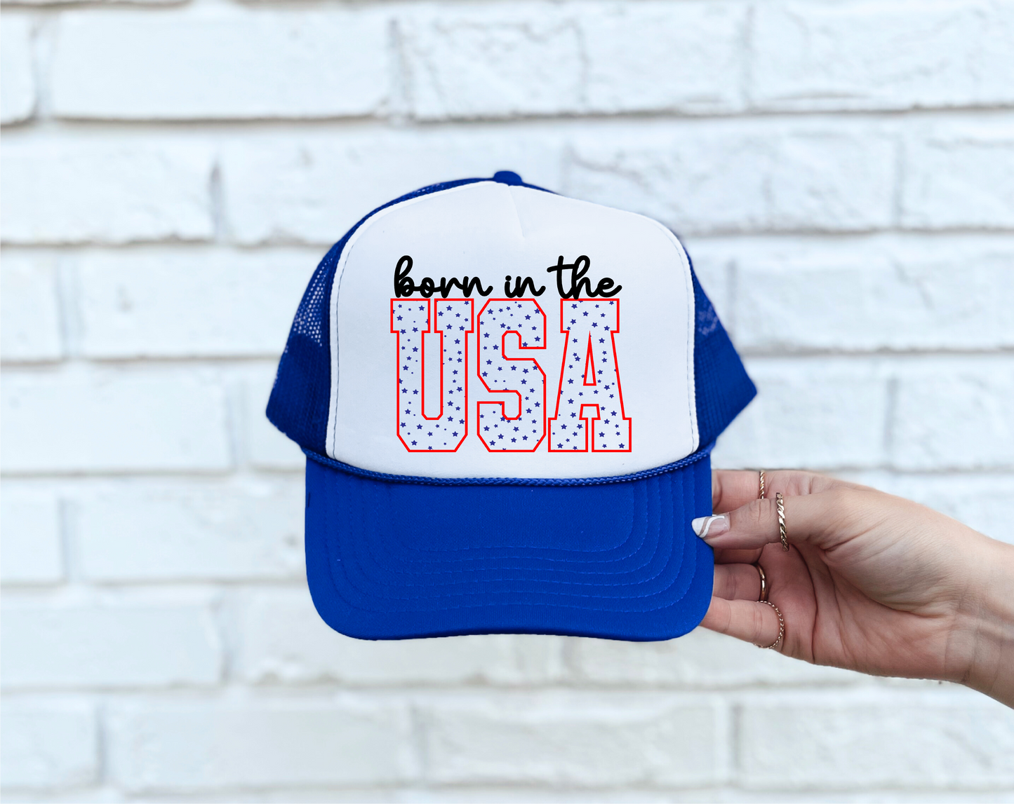 Born in the USA Blue & White Trucker Hat