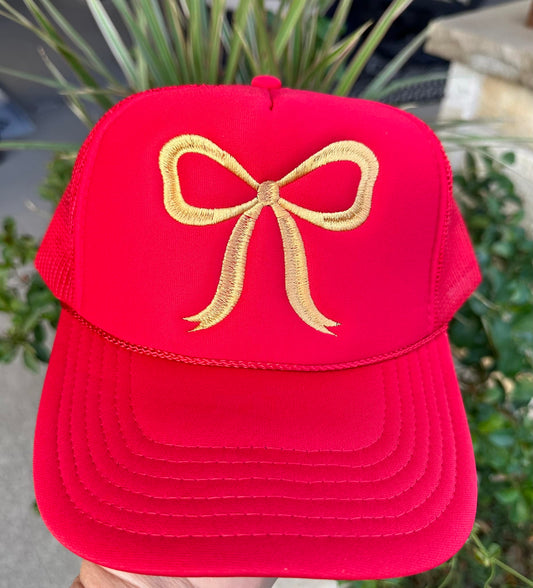 Coquette Bow Embroidered Christmas Hat