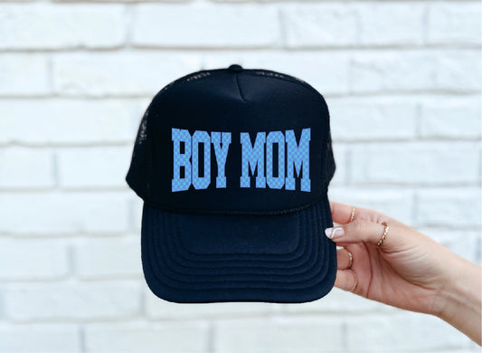 Checkered Boy Mom Black Trucker Hat