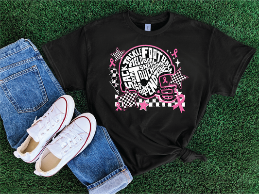 Breast Cancer Football Helmet -Black Comfort Color Unisex Graphic Tee