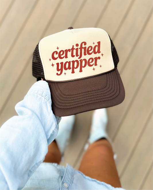 Certified Yapper - Brown and Tan Unisex Foam Trucker Hat