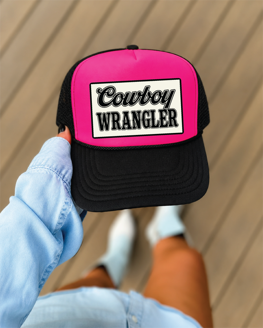 Cowboy Wrangler -  Neon Pink and Black Unisex Foam Trucker Hat