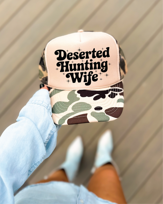 Deserted Hunting Wife- Duck Camo and Tan Unisex Foam Trucker Hat