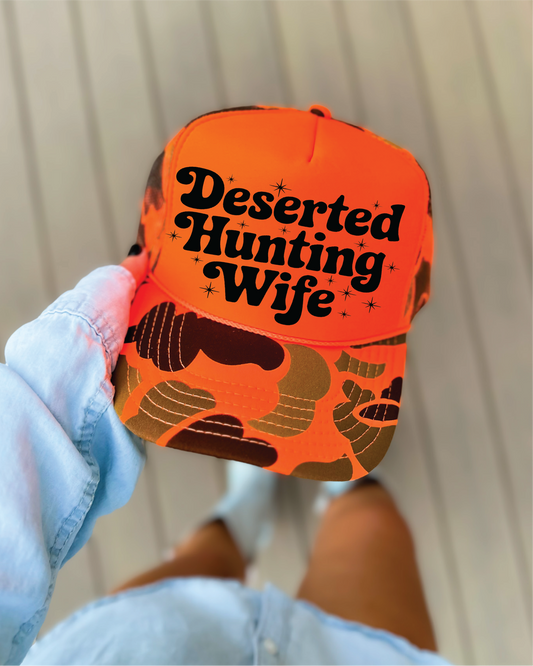 Deserted Hunting Wife- Orange Camo and Orange Unisex Foam Trucker Hat