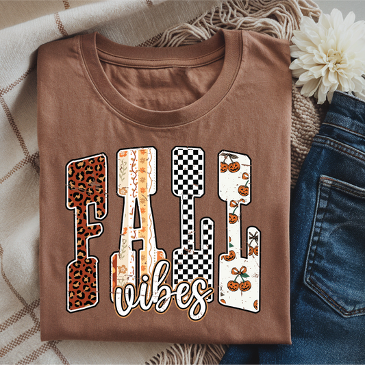 Fall Vibes Pattern Letters - Espresso Comfort Color Unisex Graphic Tee