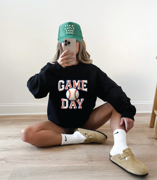 Baseball Game Day Faux Patch - Unisex Graphic Sweater shirt