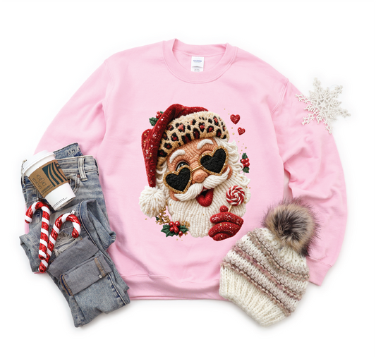 Faux Yarn Leopard Santa- Unisex Graphic Sweater