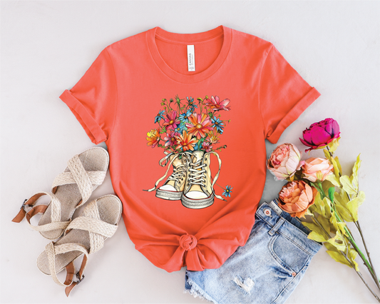 Spring Floral High Tops- Neon Red Orange Unisex Comfort Color Graphic Tee