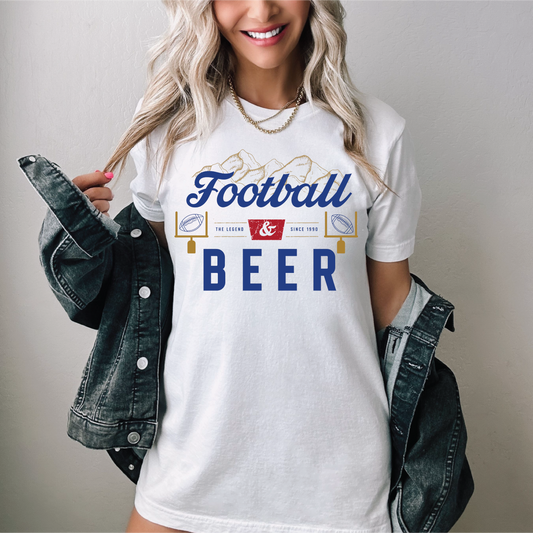 Football and Beer  -White Comfort Color Unisex Graphic Tee