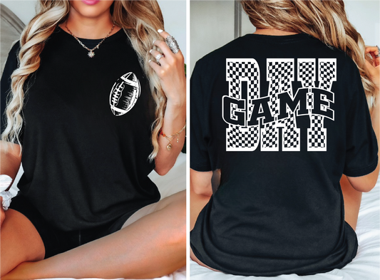 Game Day Checkered -Black Comfort Color Unisex Graphic Tee