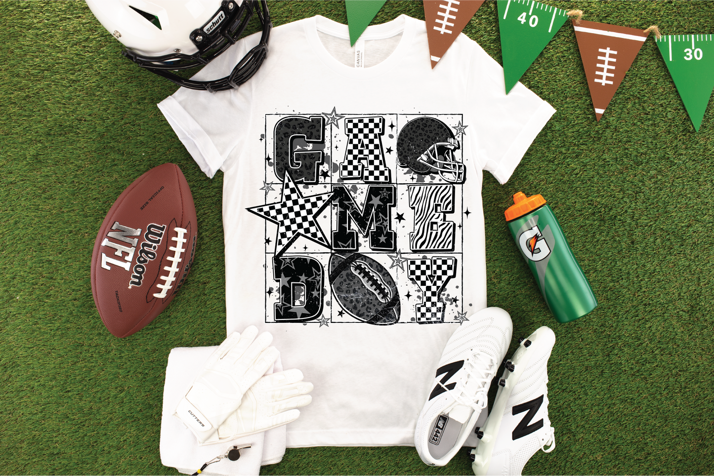 Game Day Football Checkered  -White Comfort Color Unisex Graphic Tee