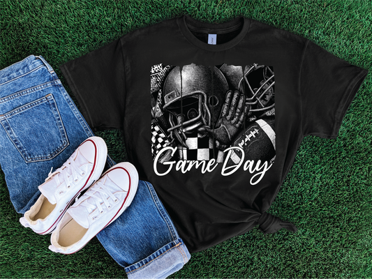 Game Day Football Strokes -Black Comfort Color Unisex Graphic Tee