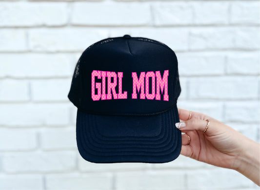 Checkered Girl Mom Black Trucker Hat
