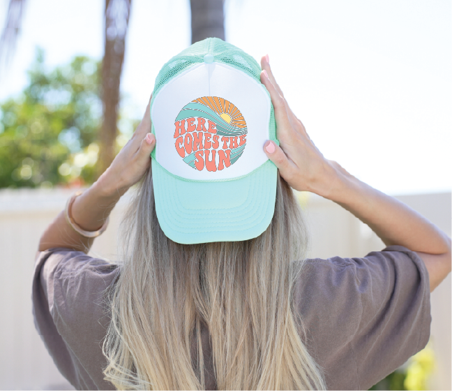 Here Comes The Sun-  Seafoam and White Unisex Foam Trucker Hat