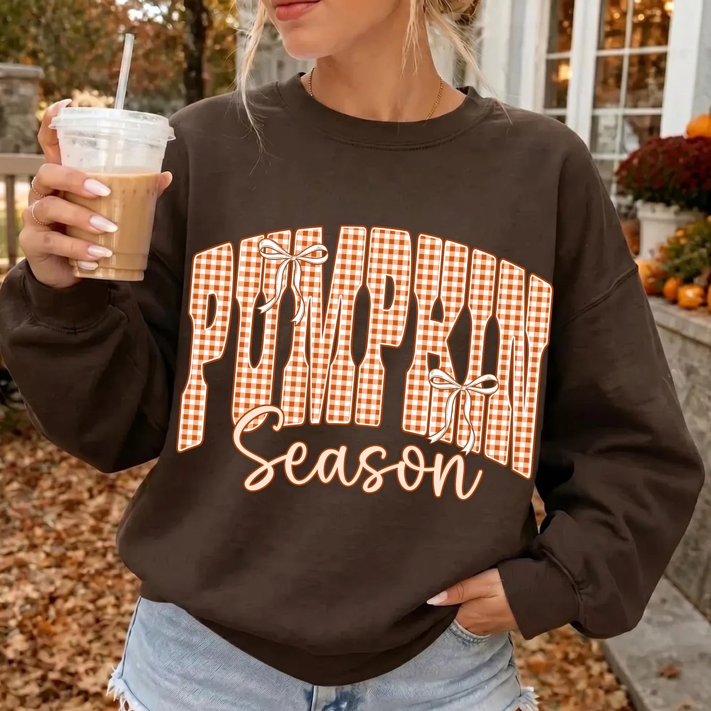 PUMPKIN SEASON GINGHAM  - UNISEX GRAPHIC SWEATSHIRT