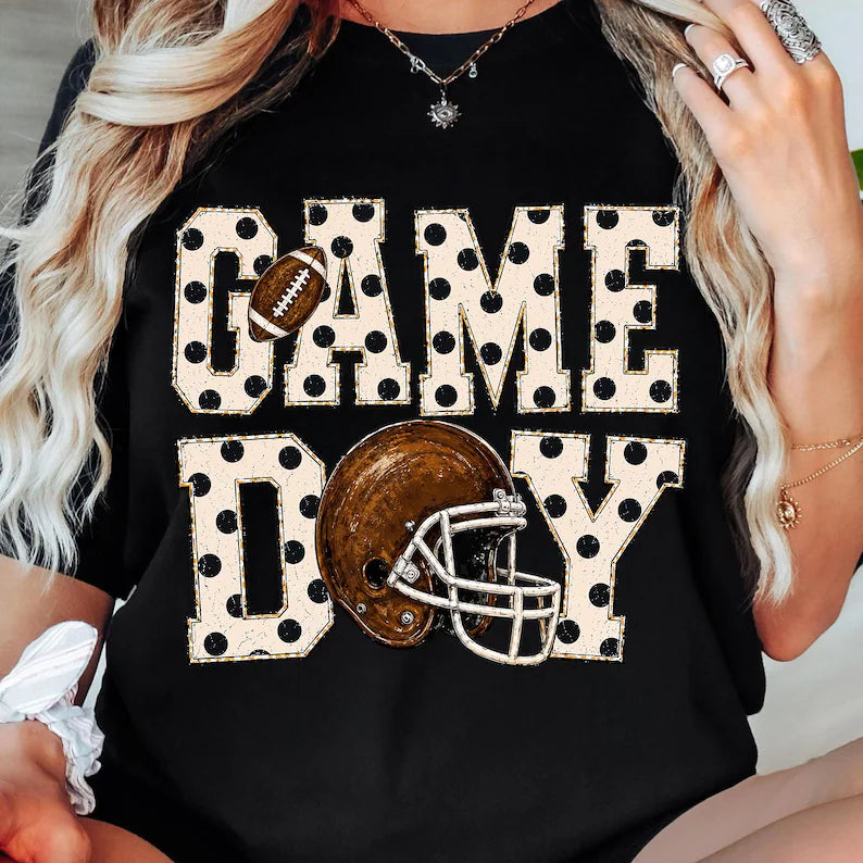 Game Day Polka Dots-Black Comfort Color Unisex Graphic Tee