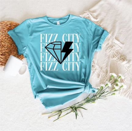FIZZ CITY Aqua with white writing