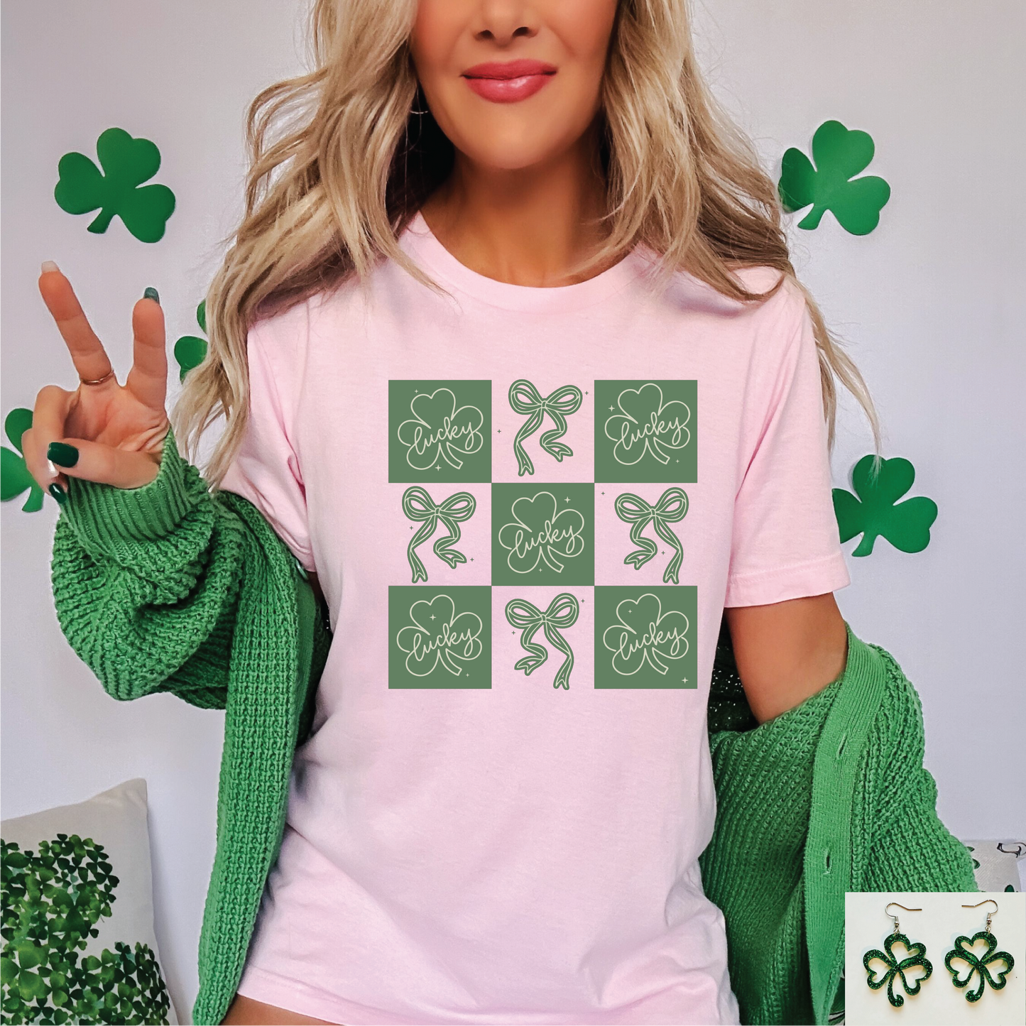 Checkered Bow and Shamrock