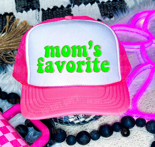 Mom's Favorite Neon Pink & White Trucker Hat