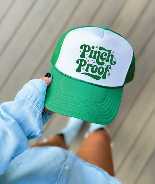 Pinch Proof -Kelly Green and White Unisex Foam Trucker Hat