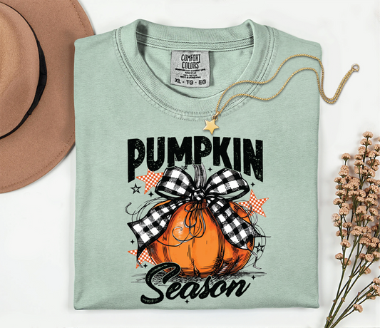 Pumpkin Season Checkered Stars- Bay Comfort Color Unisex Graphic Tee