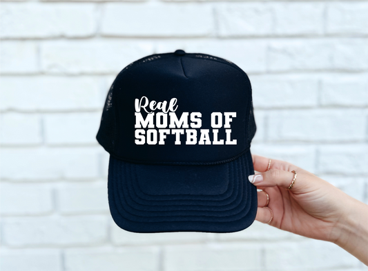 Real Moms of Softball Black Trucker Hat