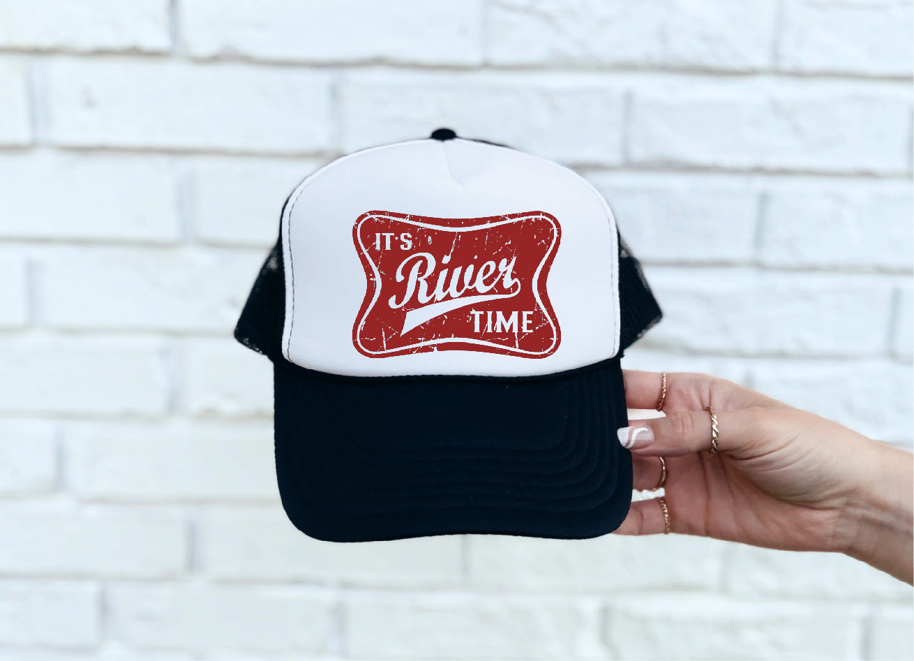 River Time Black & White Trucker Hat