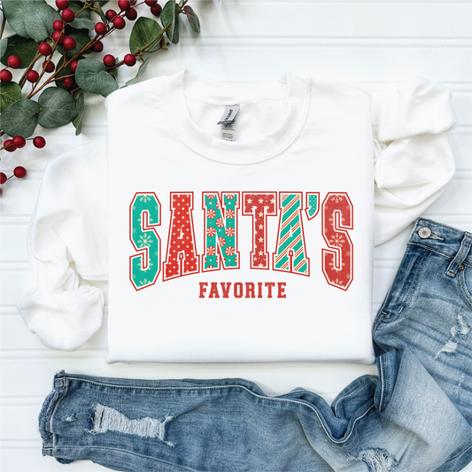 Santas Favorite on White Sweatshirt or tshirt