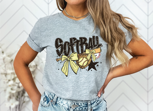 Softball Bows Bat- Athletic Grey Unisex Tee