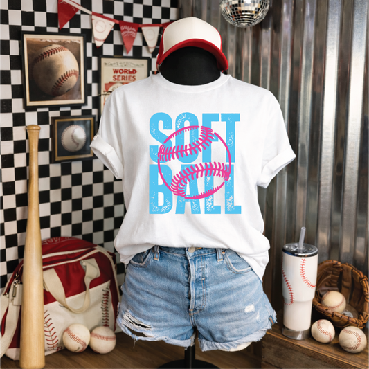 Softball Pink and Blue Letters- Unisex Comfort Color Graphic Tee