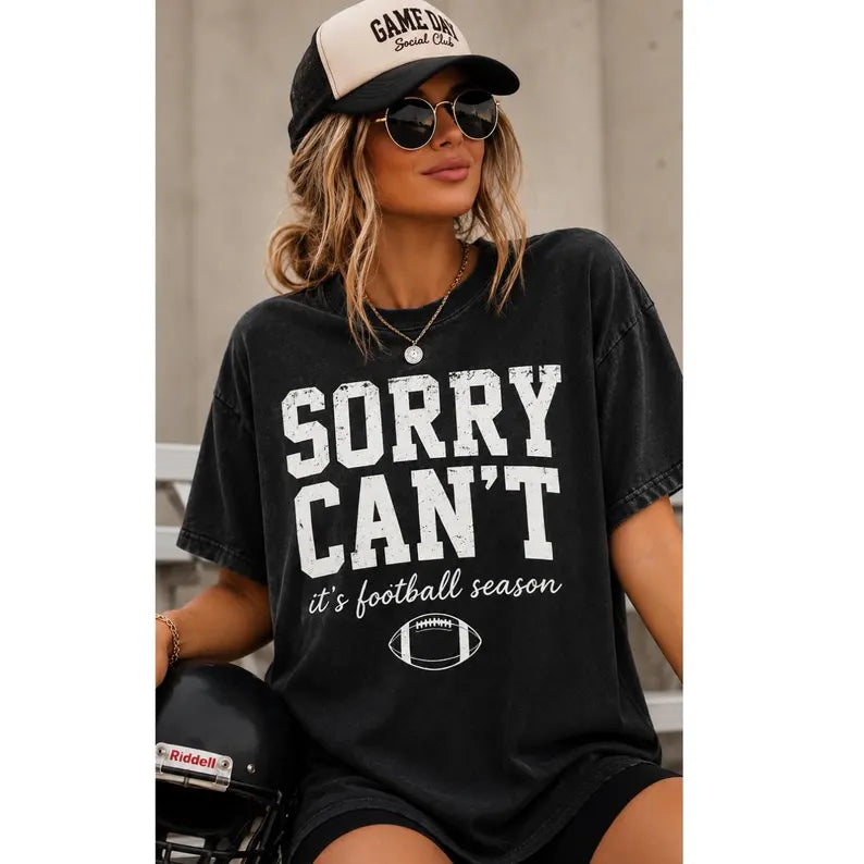 Sorry Can't Football-Black Comfort Color Unisex Graphic Tee