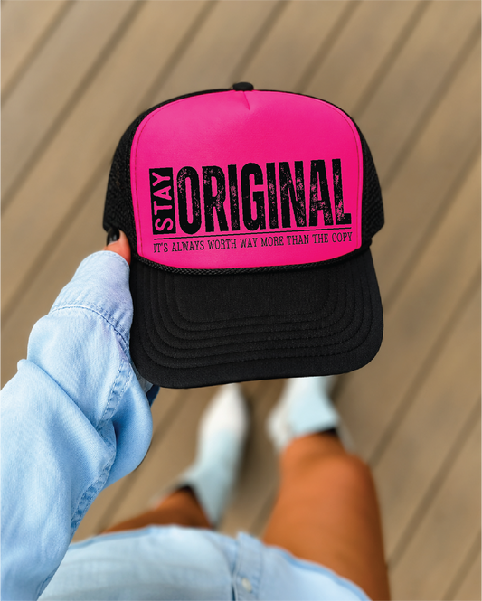 Stay Original-  Neon Pink and Black Unisex Foam Trucker Hat