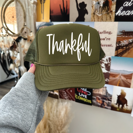 Thankful- Olive Unisex Foam Trucker Hat