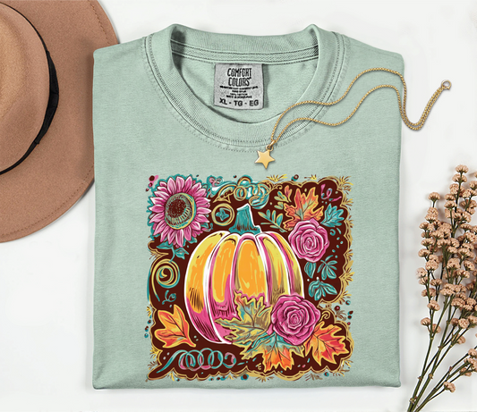 Watercolor Floral Pumpkin- Comfort Color Unisex Graphic T-Shirt